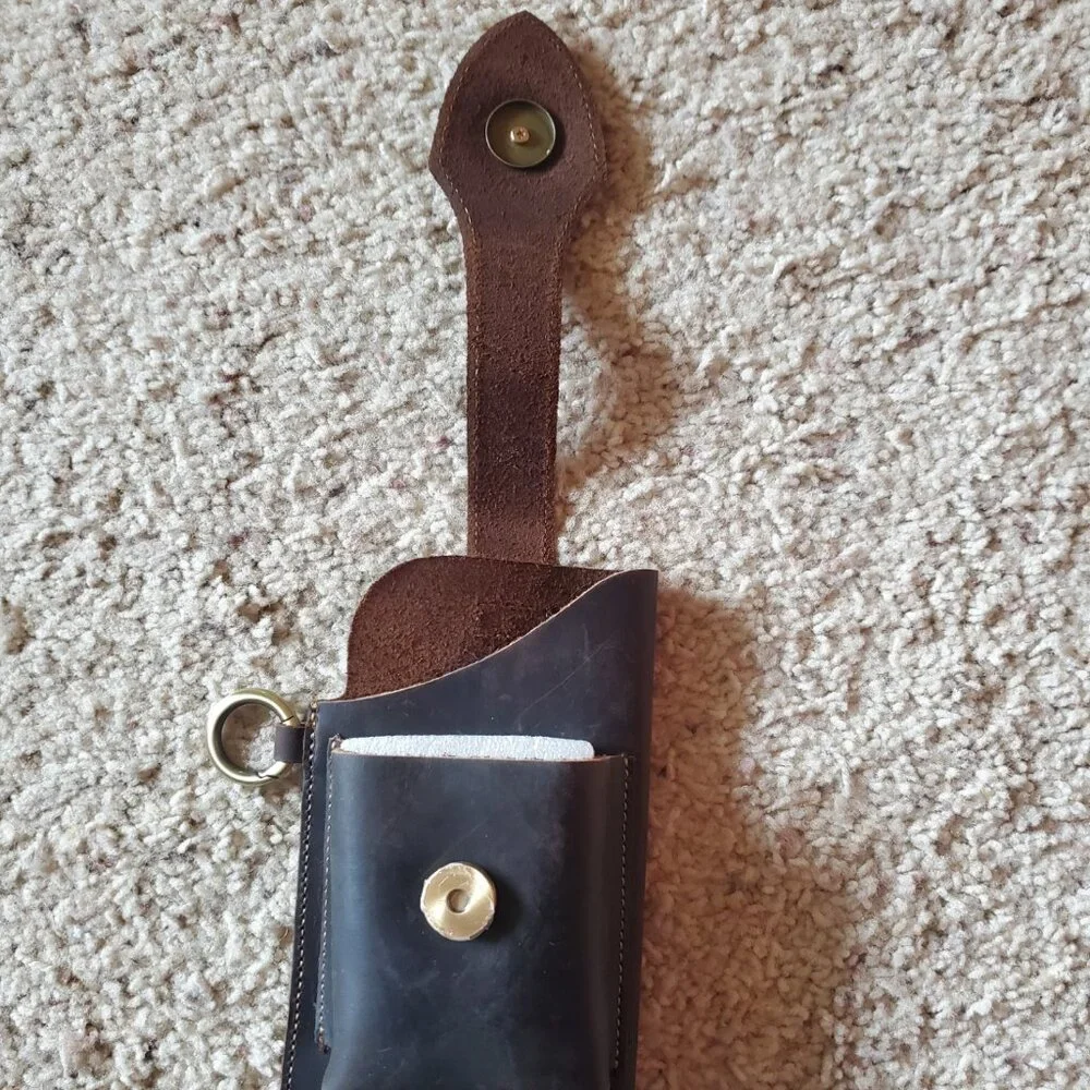 Brown Leather Cell Phone Holster Indian Head Snap Closure Belt Loop Pouch